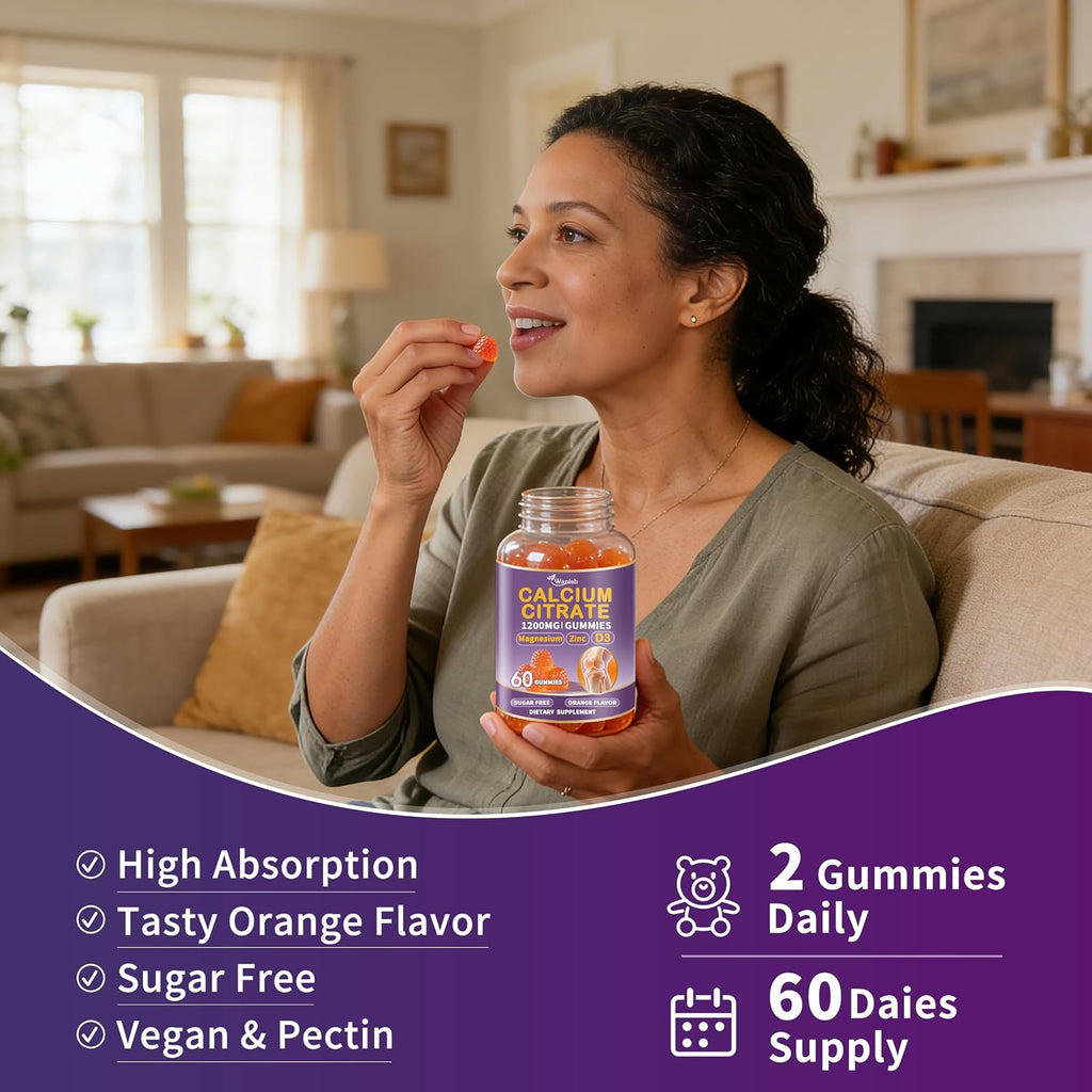 (3 Pack) Calcium Citrate 1200 mg for Women,Calcium Magnesium Zinc Vitamin D3 Gummies,High Absorption Calcium Chews Supplement for Bone,Teeth and Muscle Healthy,Sugar Free,Vegan,Non-GMO,Orange Flavor