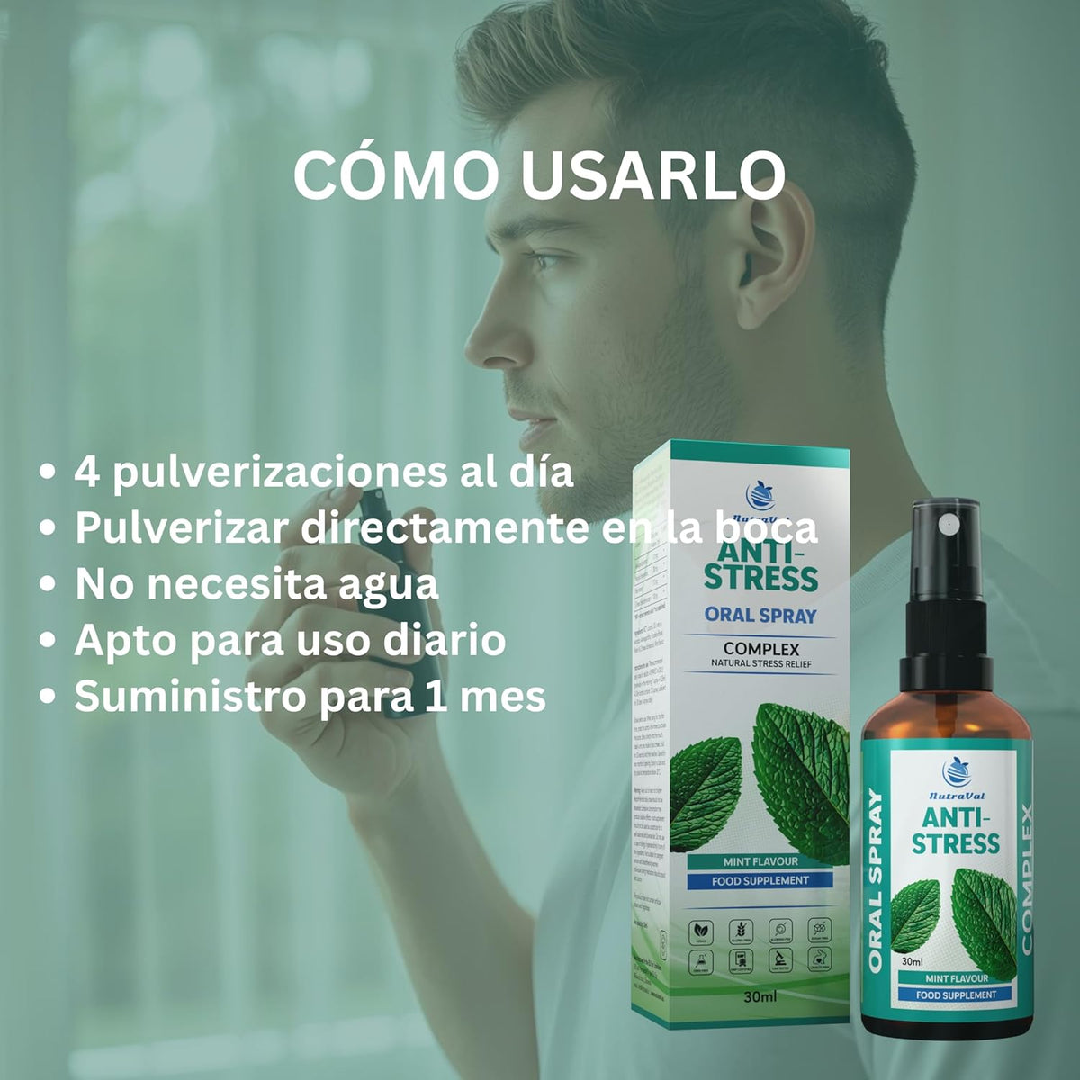 Anti-Stress Oral Spray with Ashwagandha, Rhodiola Rosea, Reishi and Schisandra China – Food Supplement with Adaptogens, with MCT Oil, Mint Flavor, 30 ml