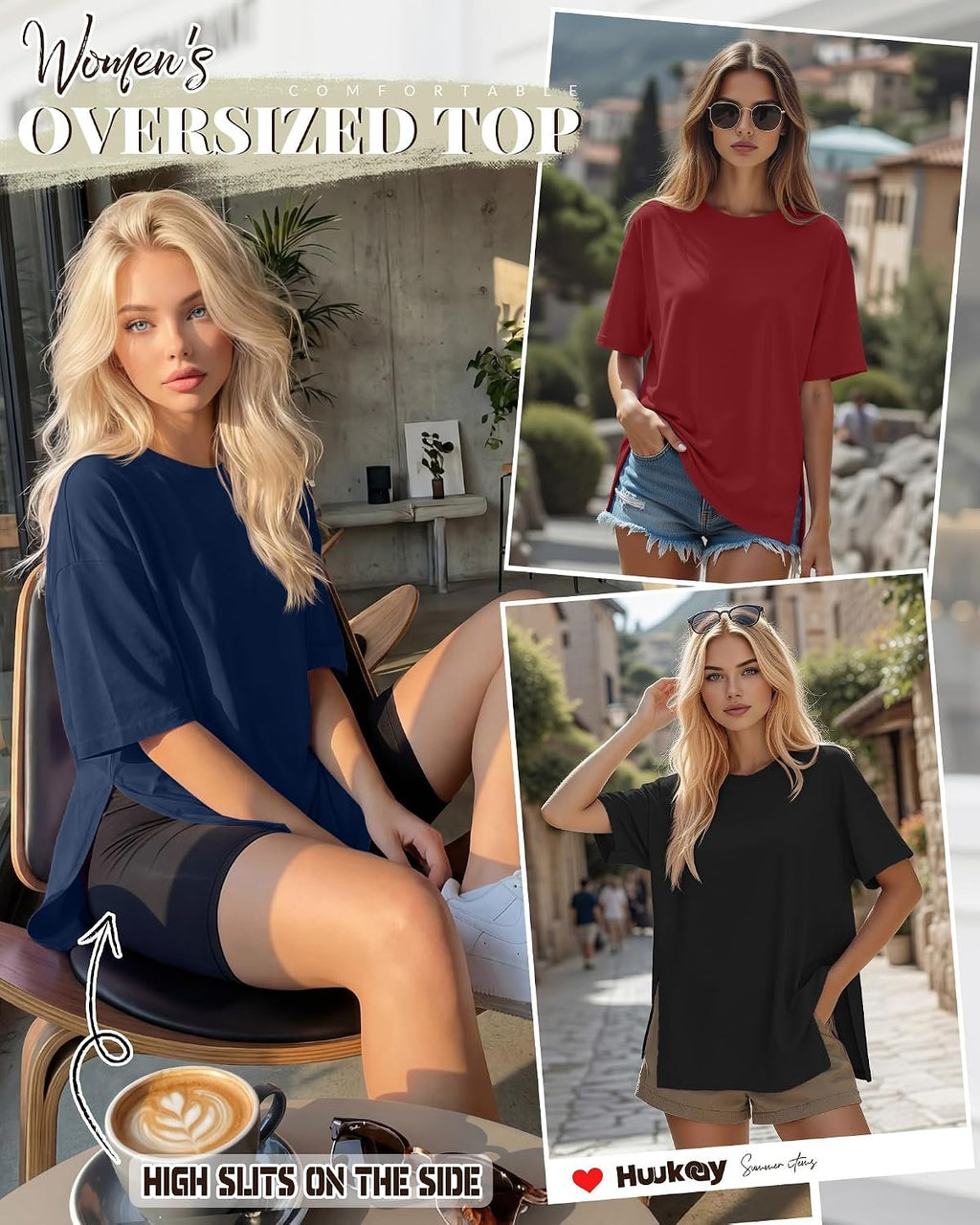 Huukeay 3 Pack Women's Oversized Workout T Shirts Short Sleeve Loose Fit Gym Tops Crewneck Casual Summer Basic Tees
