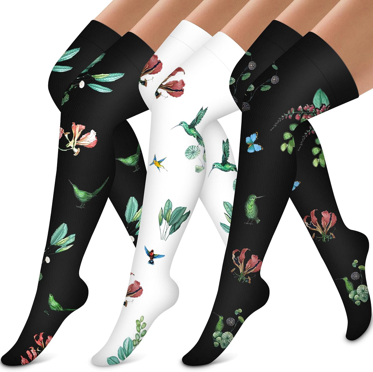 Bluemaple Thigh High Compression Socks for Women and Men Circulation(3 Pairs) Over the Knee-Best Support for Running,Travel