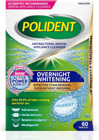 Polident Overnight Whitening Antibacterial Dental Appliance Cleanser Tablets, Mouthguard Cleaning Tablets, 60 Count