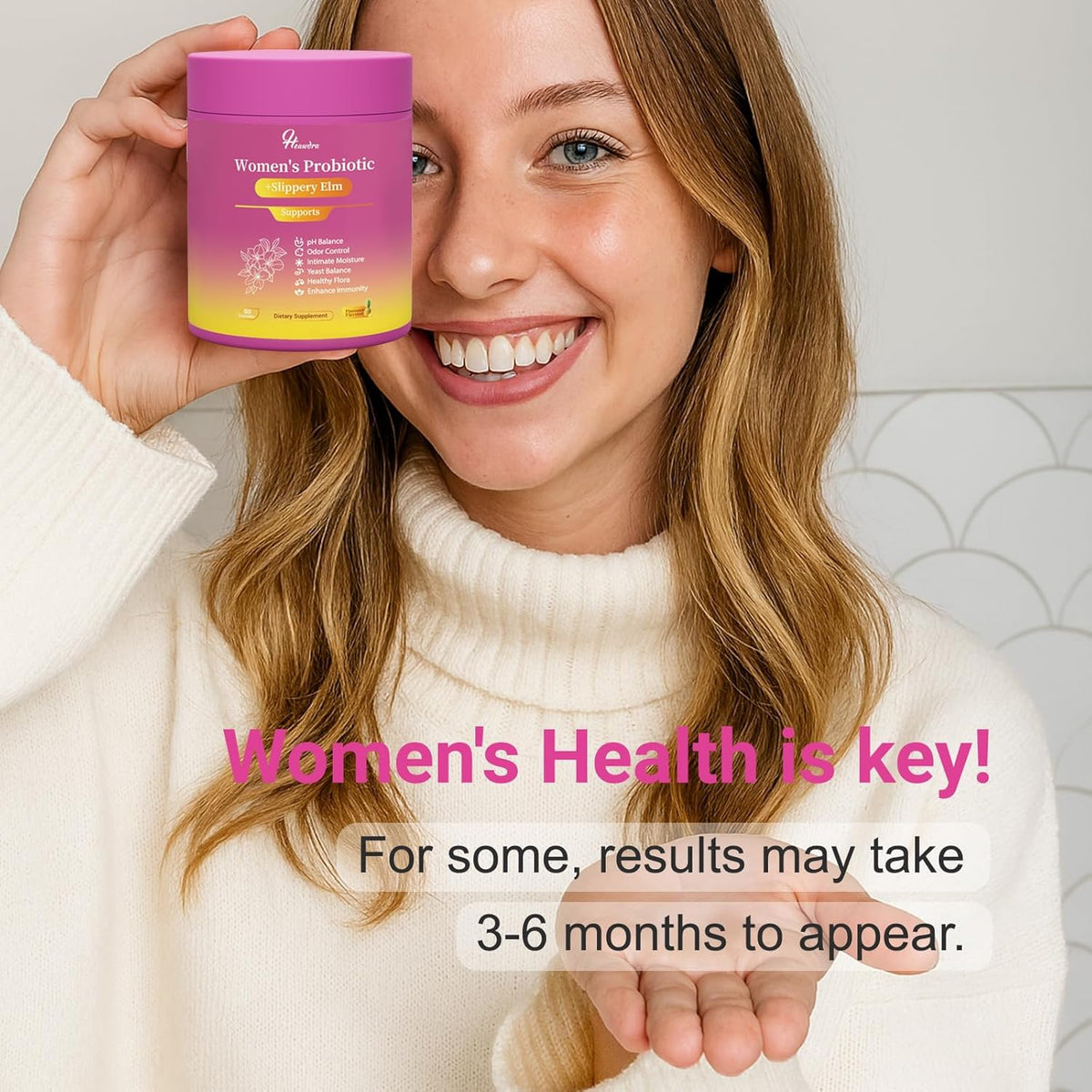 Her Juicy Women's Probiotic Gummies: Supports Women’s Wellness & pH Balance, Clean Vegan, Pineapple Flavor, Prebiotics & Lactobacillus Blend, with Slippery Elm, Gut Health & Immune Defense, 60 Gummies