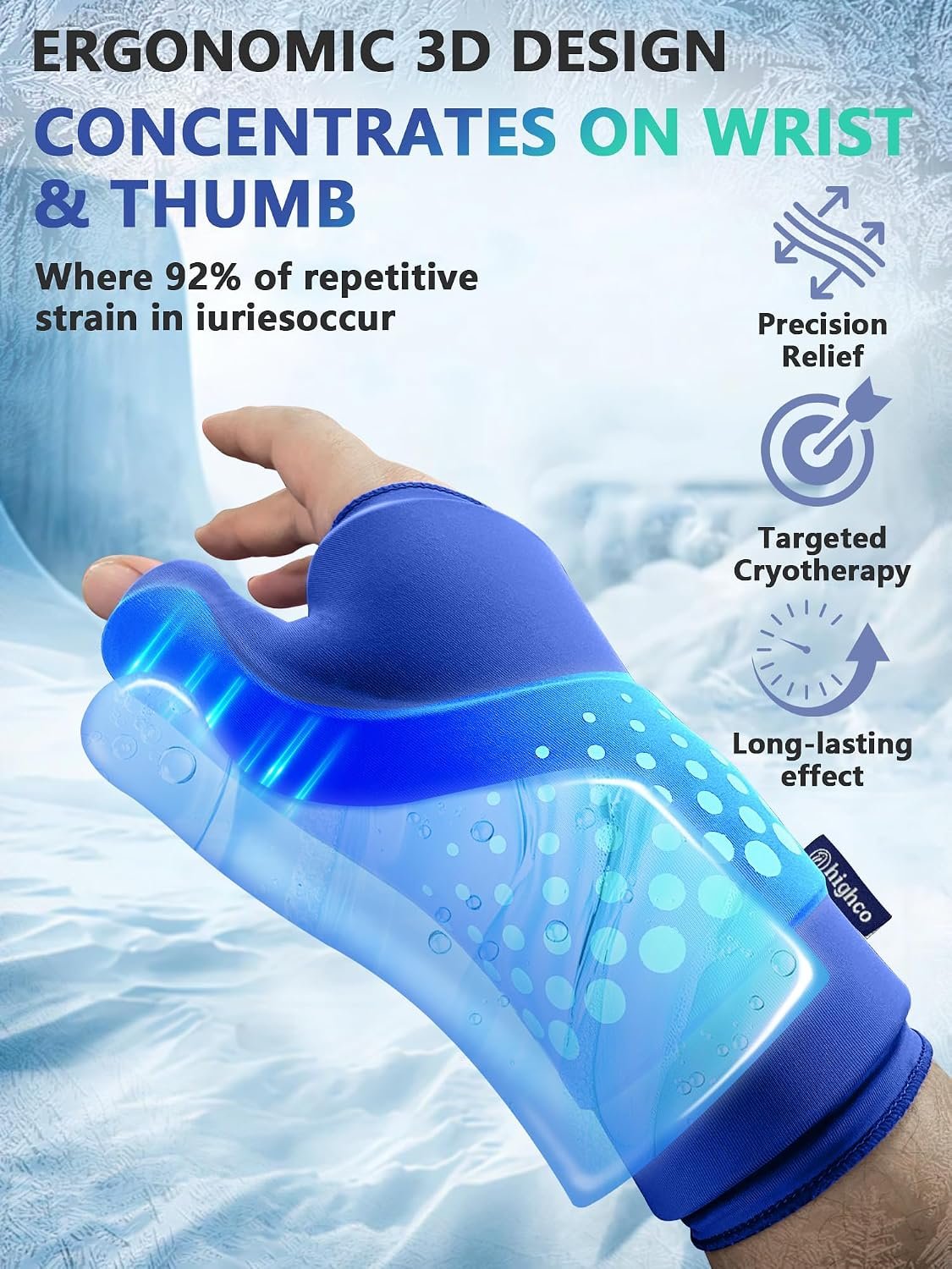 Wrist &Thumb Ice Pack Wrap-Thickened Gel for Long-Lasting Cold Compression | Stays Cold Longer-Hand Ice Pack & Ice Glove for Arthritis,Carpal Tunnel Relief & Tendonitis-Fits left and right