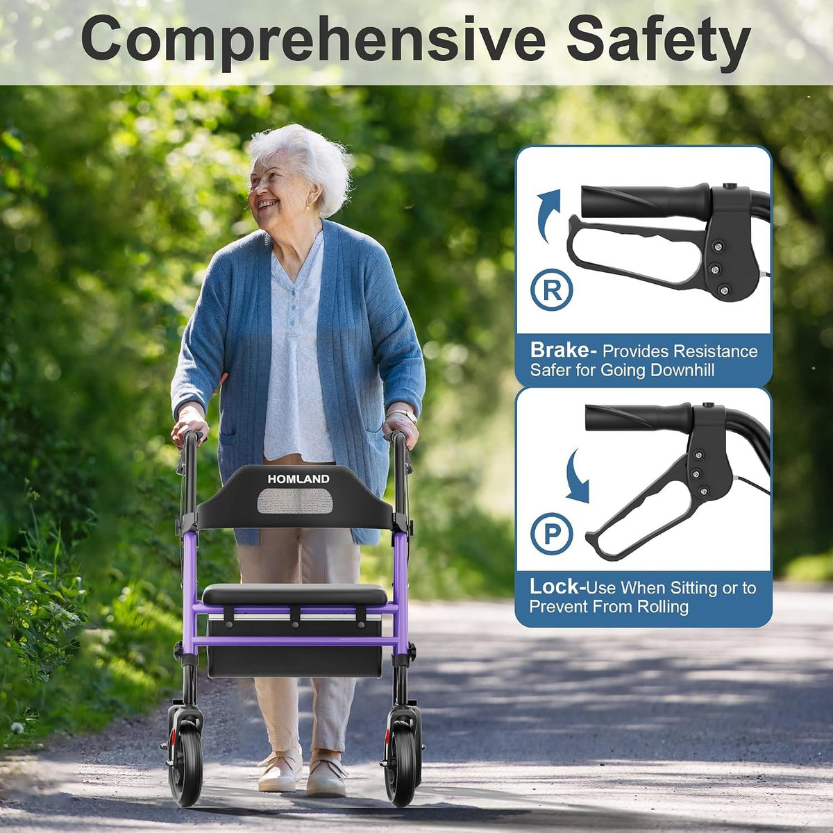 HOMLAND Foldable Rollator Walker with Seat for Seniors, 16" Enlarged Seat