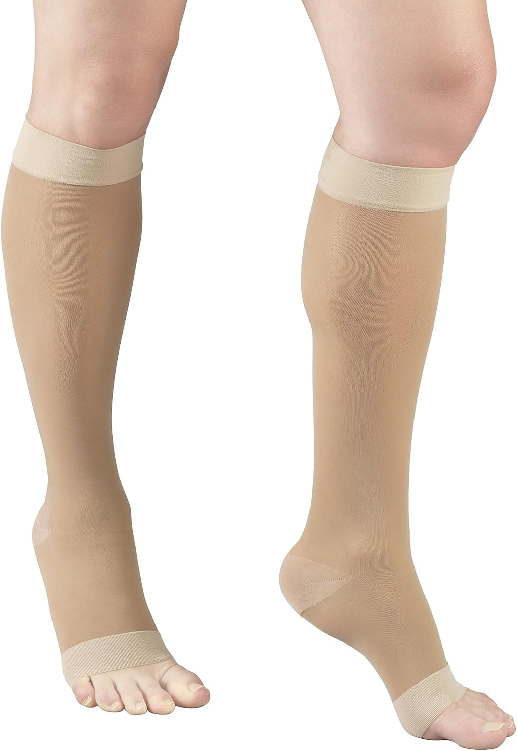 Truform Sheer Compression Stockings, 15-20 mmHg, Women's Knee High Length, Open Toe, 20 Denier, Medium