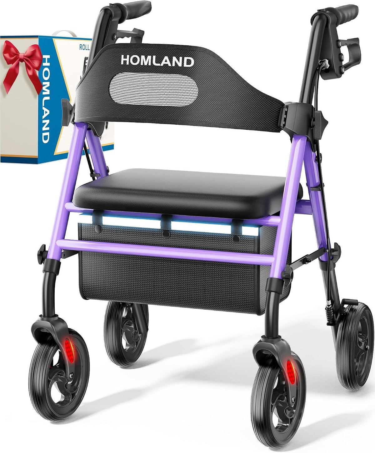 HOMLAND Foldable Rollator Walker with Seat for Seniors, 16" Enlarged Seat