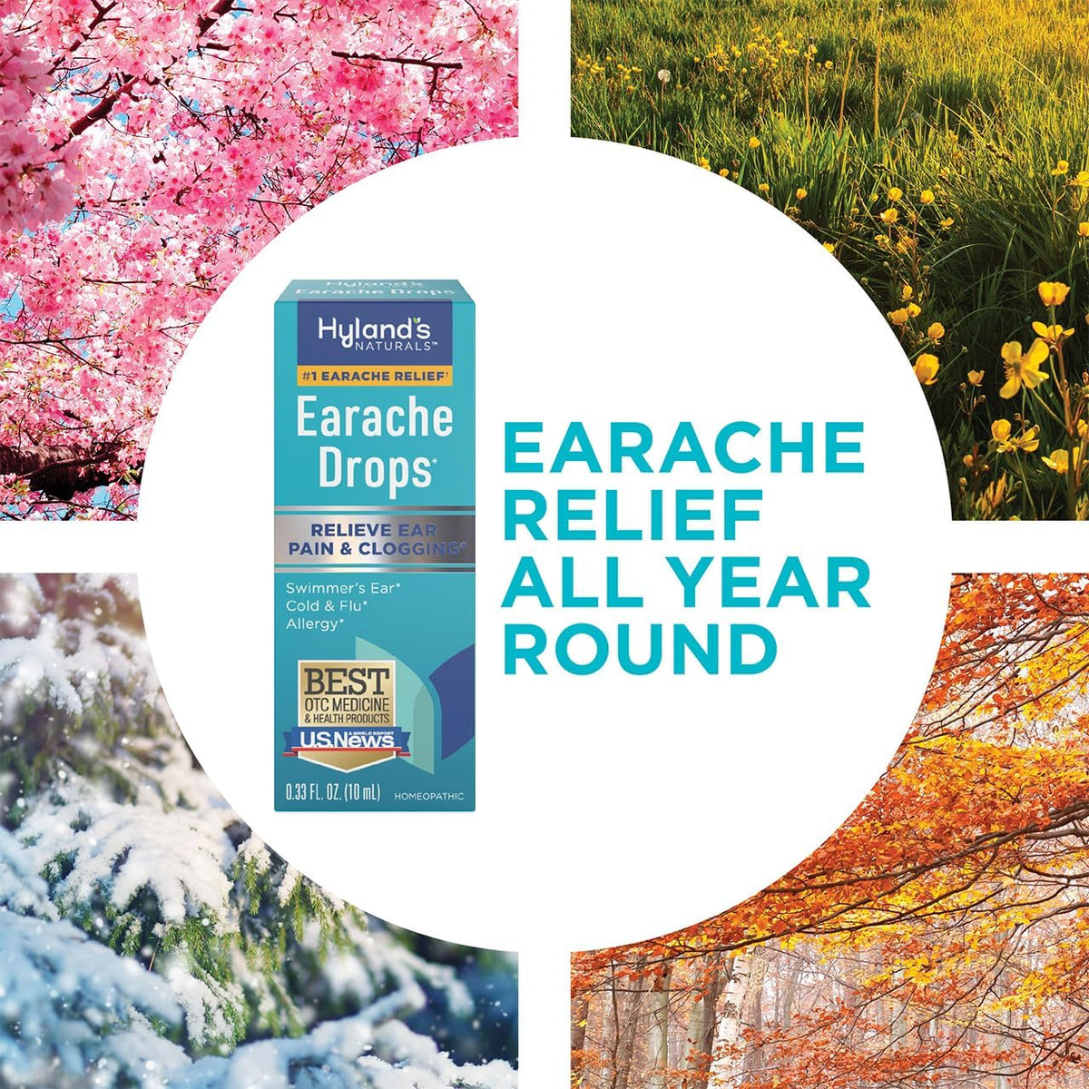 Hyland's Earache Drops, Natural Relief of Swimmer's Ear, Cold and Flu, Allergy Symptoms, Ages 4 and up, Day & Night, 0.33 Fl Oz (Pack of 2)