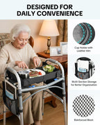 Walker Tray for Folding Walker, Side Pockets & Cup Holder | Fits 17–19" Folding Walkers with Side Bars, Easy Install, Adjustable Straps, Spill-Resistant Surface, Lightweight for Seniors