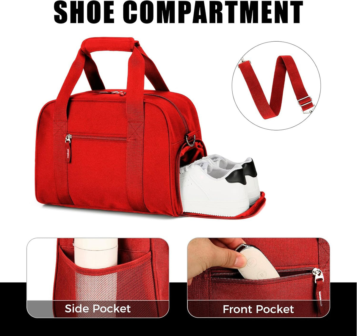 SeaRock 14 inch Small Gym Bag for Men & Women, Mini Duffle Bag with Shoe Compartment, Carry On Duffel Bag for Travel Sports, Red