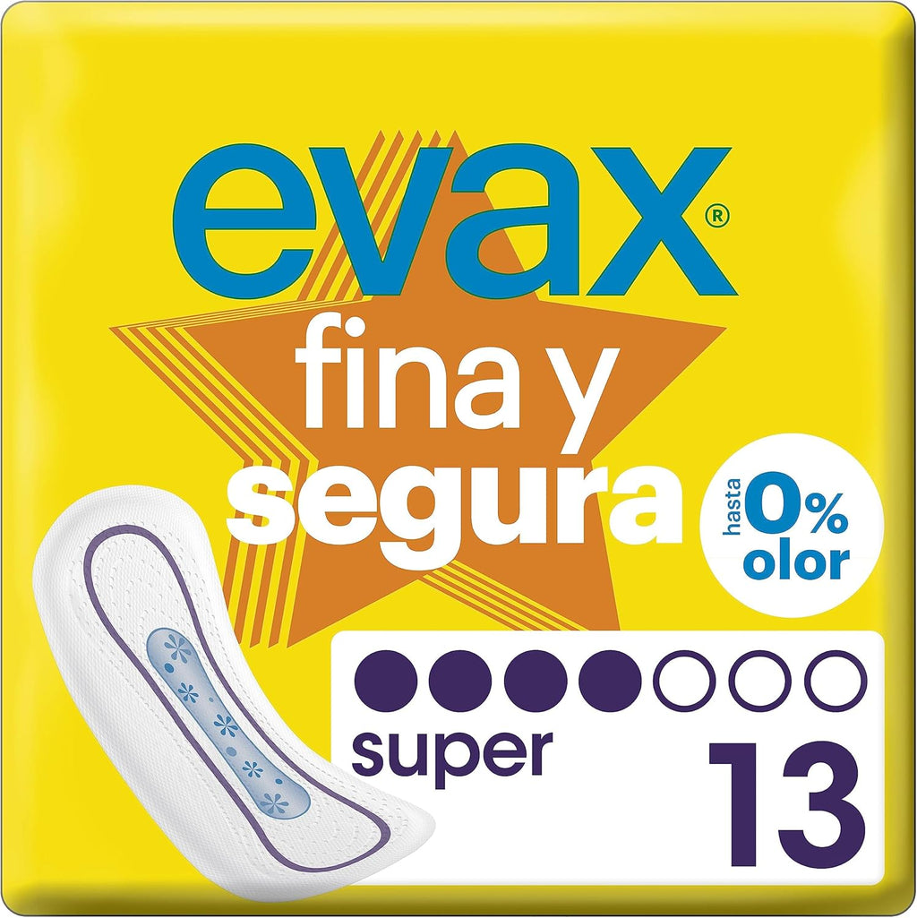 Evax Fine and Safe Super Absorbent Pads Super/Maxi, Neutralize Odor, Ultra Thin, 13 Units
