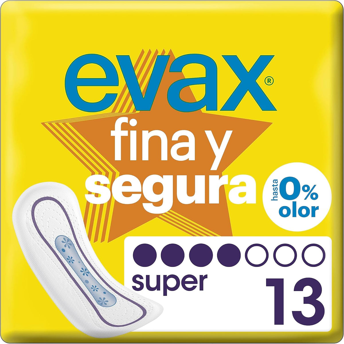 Evax Fine and Safe Super Absorbent Pads Super/Maxi, Neutralize Odor, Ultra Thin, 13 Units