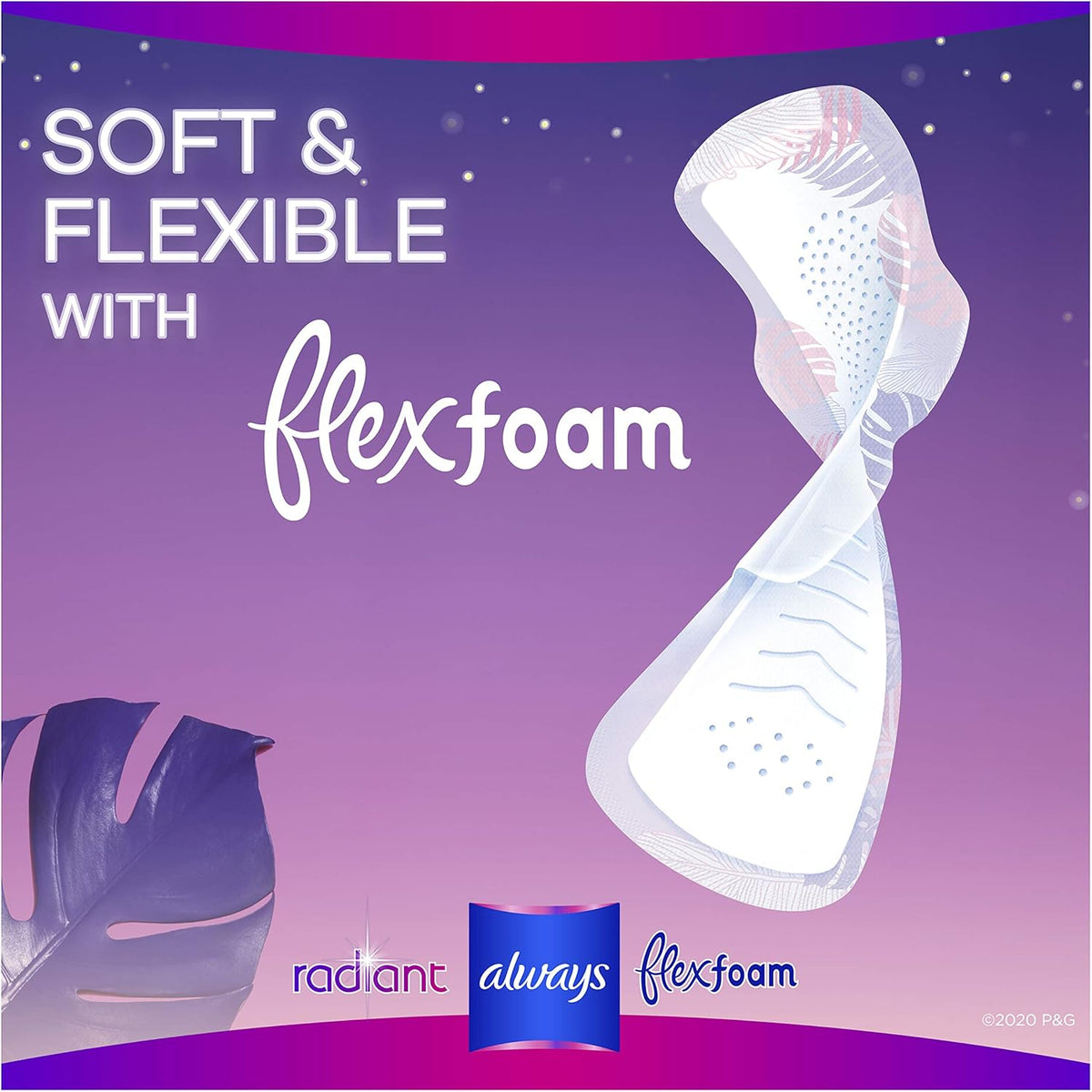 ALWAYS Radiant, Size 4, Overnight Sanitary Pads with Wings, Scented, 10Count, (Pack of 10)