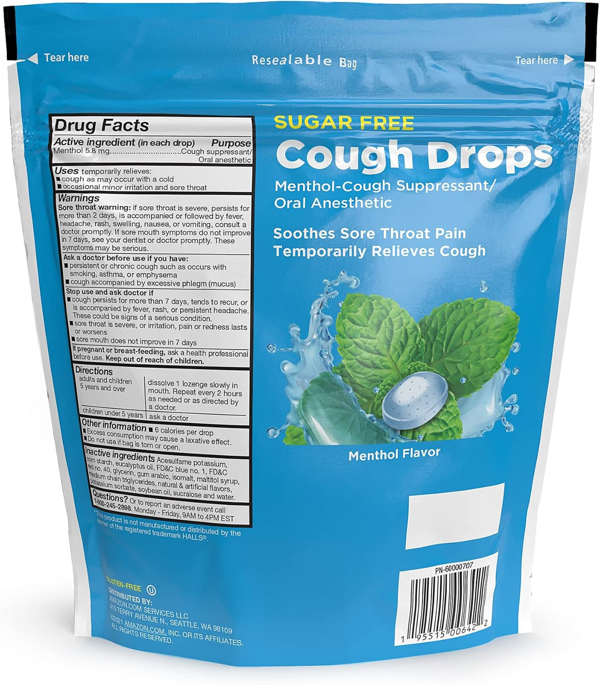 Amazon Basic Care Sugar Free Menthol Cough Drops for Sore Throat Relief, Diabetic-Friendly, 140 Count