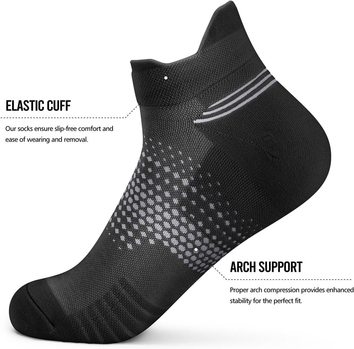 PAPLUS Ankle Compression Socks for Women, 6 Pairs Cushioned Running Socks | Athletic Socks for Women with Arch Support for Hiking, Walking, Camping, Climbing, Jogging, Traveling and Daily Wear