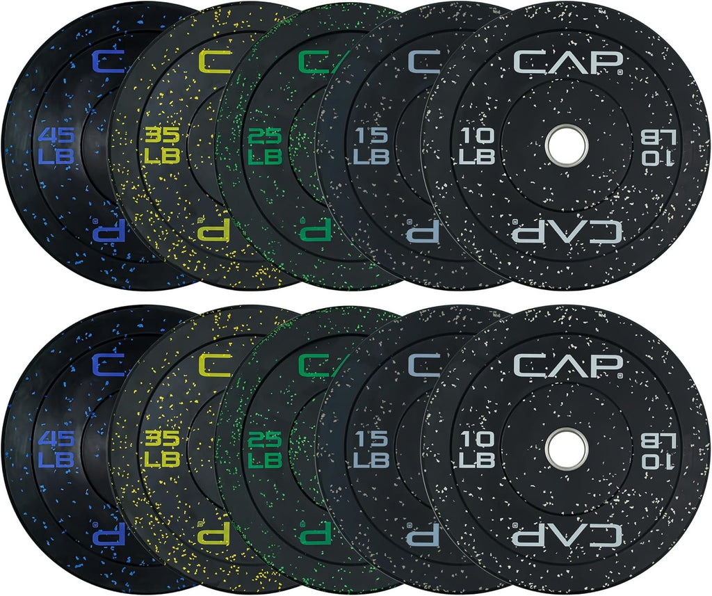 CAP 2-inch Olympic Bumper Plate Weight Set | 100-370 lbs | Multiple Colors | Storage Rack Optional