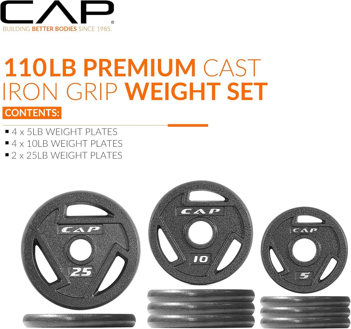 CAP Barbell 2-Inch Olympic Cast Iron Plate Weight Set | 75-285 lbs | Multiple Options