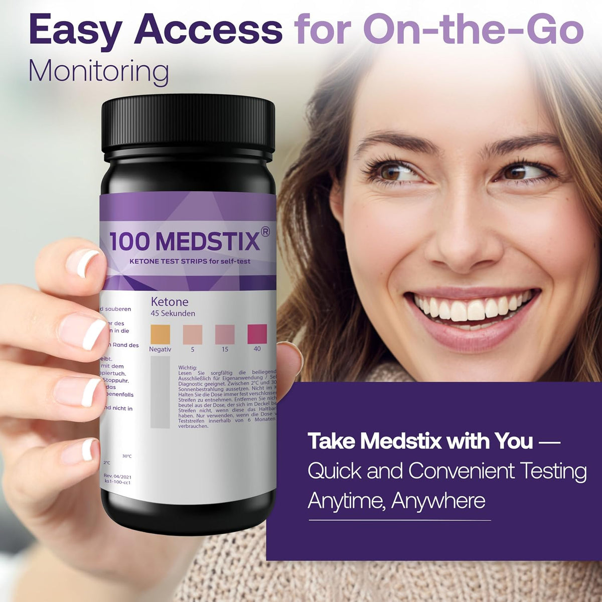 100 Ketone Test Strips for Self-Testing – Urine | Results in 45 seconds · color chart for easy reading · 100-count tube for home, travel and daily use