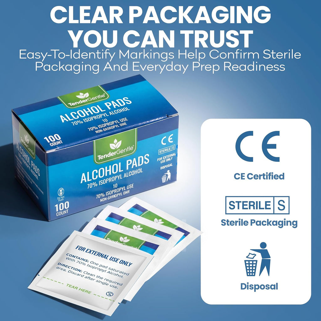 Alcohol Wipes for Injections - 100 Sterile Alcohol Prep Pads, Large Swabs