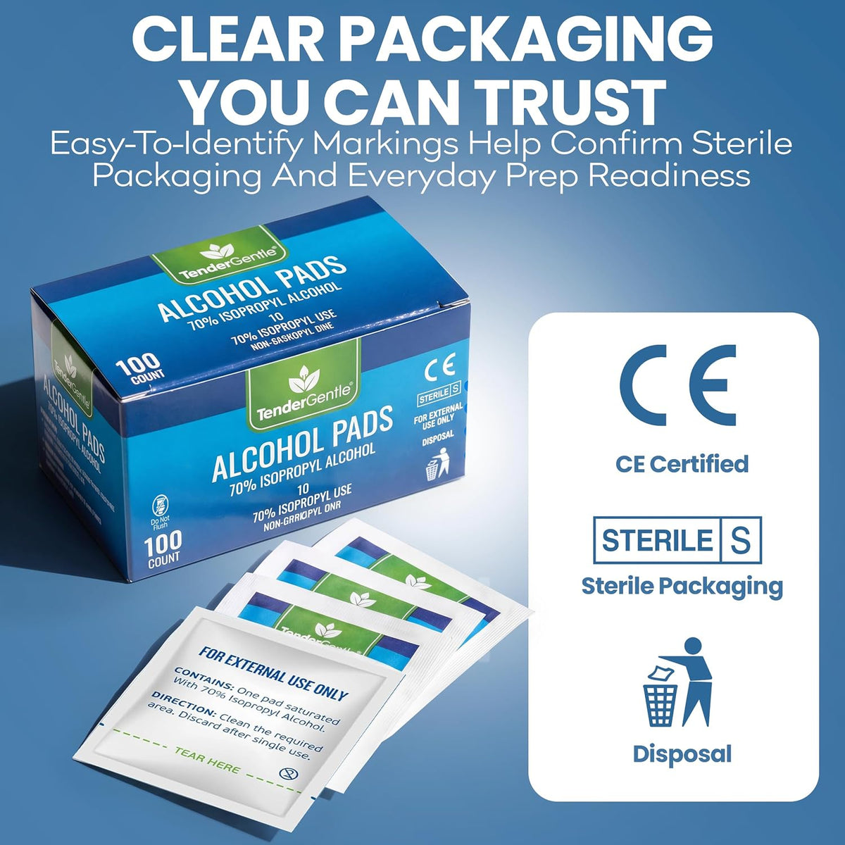 Alcohol Wipes for Injections - 100 Sterile Alcohol Prep Pads, Large Swabs