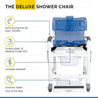 Institutional Grade Rolling Shower Commode Chair with Wheels & Drop Arms – Padded Seat, Locking Casters, Sliding Footrest, Seat Belt – Fits Over Toilet – 300 lb Capacity – DL-1