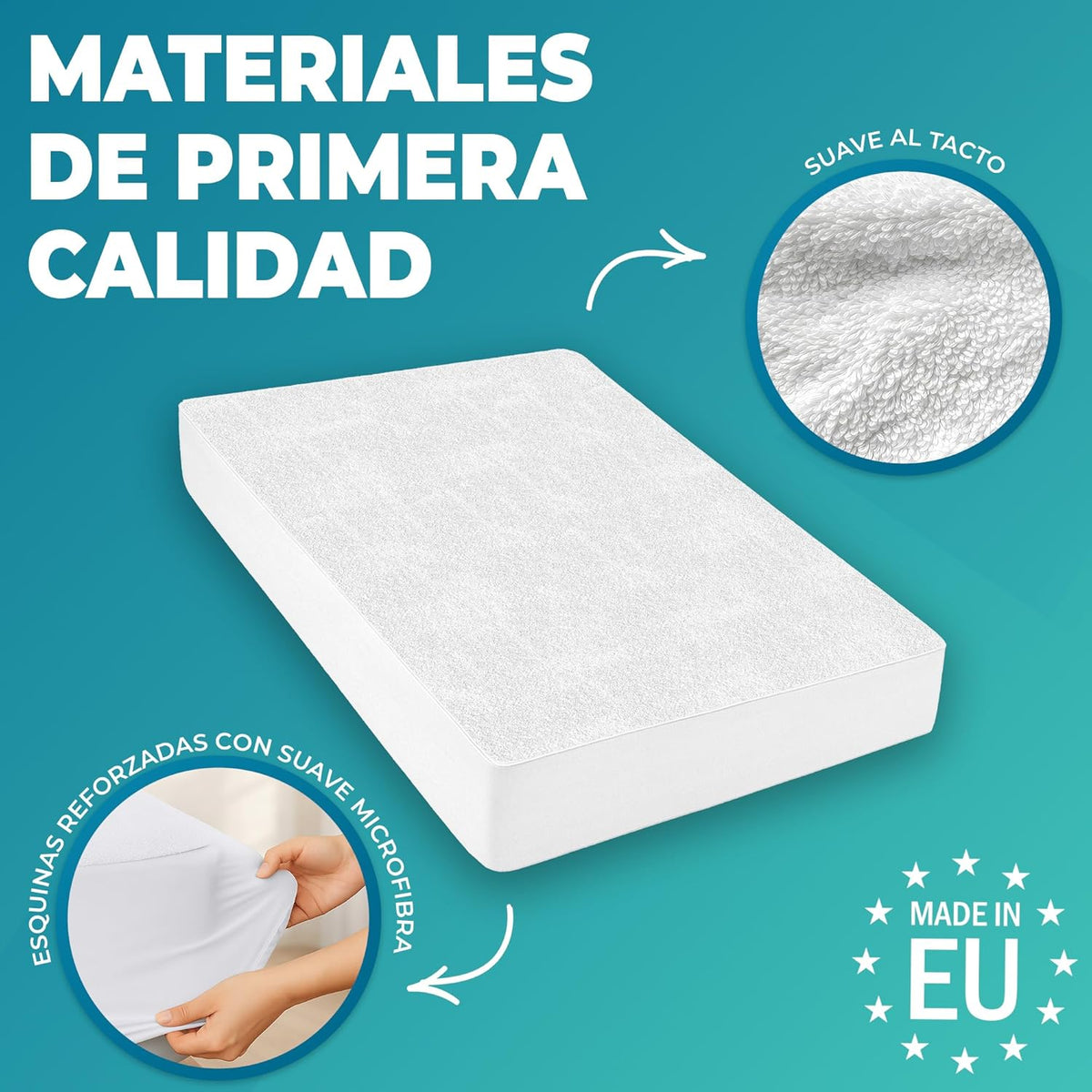 Mattress Protector 90 x 190 cm Waterproof Mattress Cover Fitted Sheet Waterproof Cotton and Microfibre Mattress Cover for Bed Breathable Cover Hypoallergenic Anti-Dust Mite Machine Washable