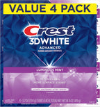 Crest 3D White Advanced, Teeth Whitening Toothpaste for Adults, 3.7 oz, 4 Pack, Cavity Protection Fluoride Toothpaste, Strengthens Enamel, Travel Size Toiletries