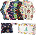 PHOGARY 7 Pieces Reusable Sanitary Pads, Antibacterial Bamboo Panty Liners with Waterproof Bag, Washable Night Pads for Abundant Menstrual Flow, 10"