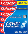 Colgate Cavity Protection Fluoride Toothpaste, Mint, 6 Pack, 6 oz | Bulk Anticavity Adult Toothpaste, Fights Cavities, Enamel Strengthening, ADA Accepted, Great Regular Mint Flavor