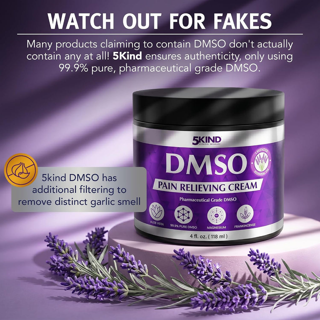 5Kind DMSO Cream for Pain Relief with Frankincense & Lavender 4 fl oz - 99.9% Pure DMSO Pharmaceutical Grade Cream - Aloe Vera, Magnesium & Arnica - Topical Muscle and Joint Pain Relief - Made in USA