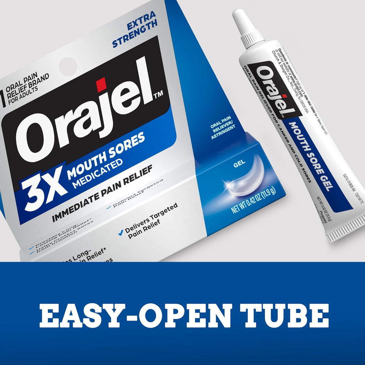 Orajel 3X Mouth Sores Medicated Pain Relief Gel, Extra Strength, 0.42 Oz | Immediate Pain Relief, Long-Lasting, Protects Mouth Sores from Irritation, #1 Oral Pain Relief Brand