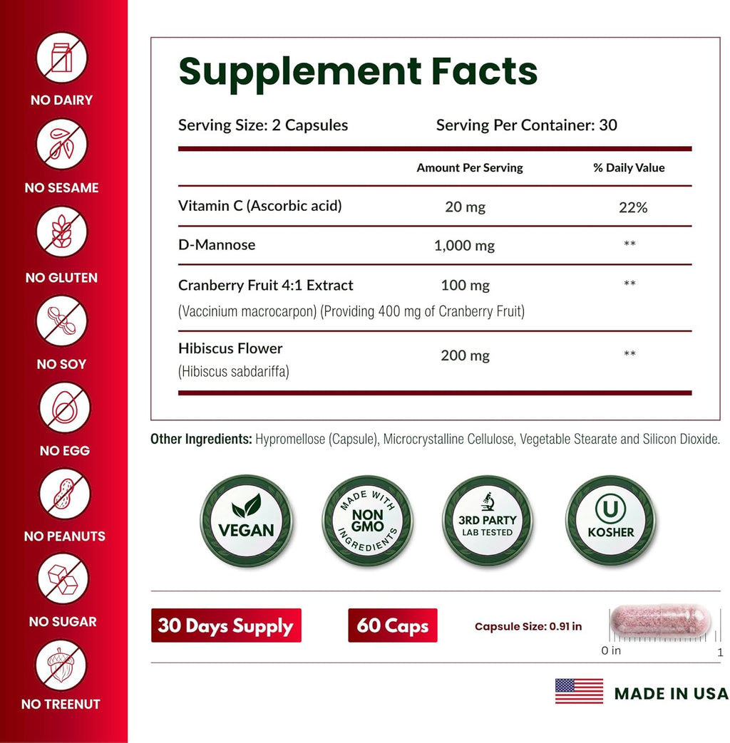 ForestLeaf D Mannose 1000mg - D-Mannose Dietary Supplements Organic 60 capsules