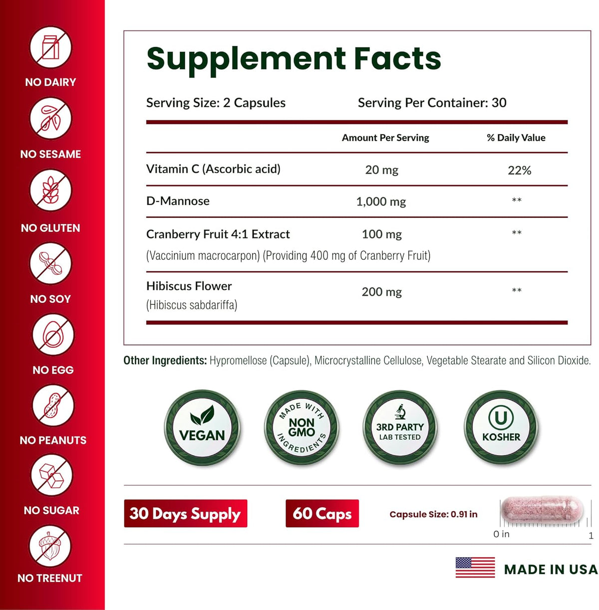 ForestLeaf D Mannose 1000mg - D-Mannose Dietary Supplements Organic 60 capsules