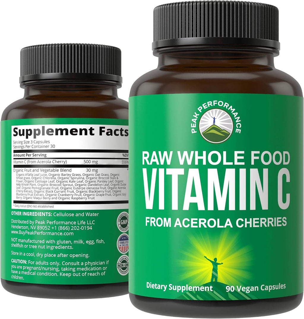 Peak Performance Raw Whole Food Vitamin C Capsules from Acerola Cherry