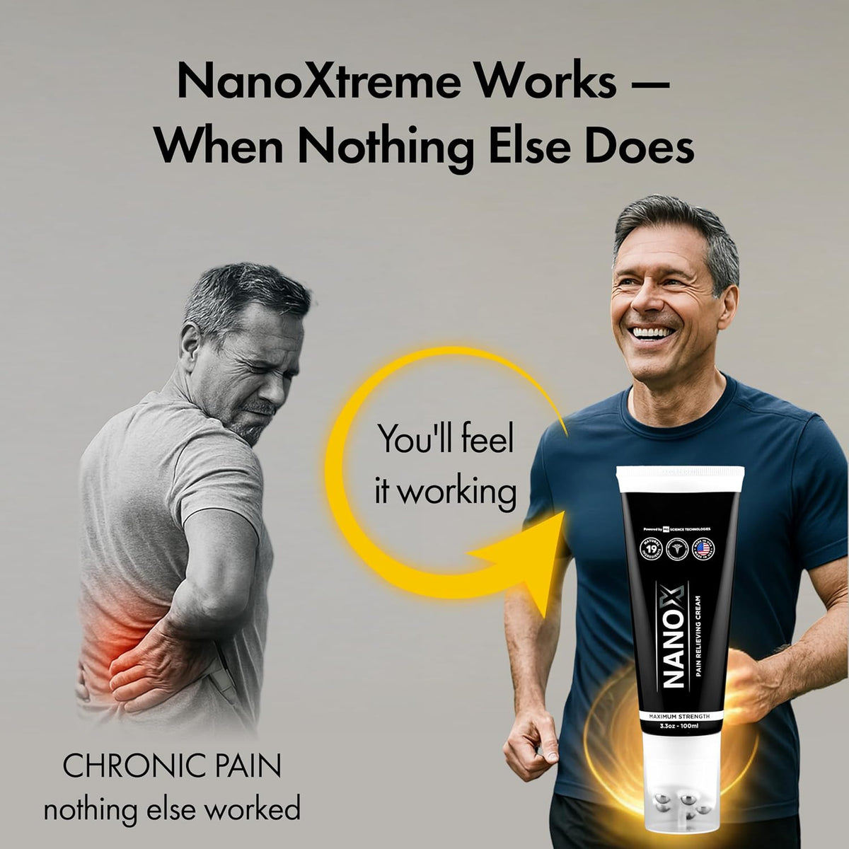 NANOXTREME Pain Relief Cream, 3.3oz Roll-on | Fast-Acting Topical for Muscle, Joint & Nerve, Deep-Absorbing, Long-Lasting Formula, Natural Ingredients, Cooling, USA Made