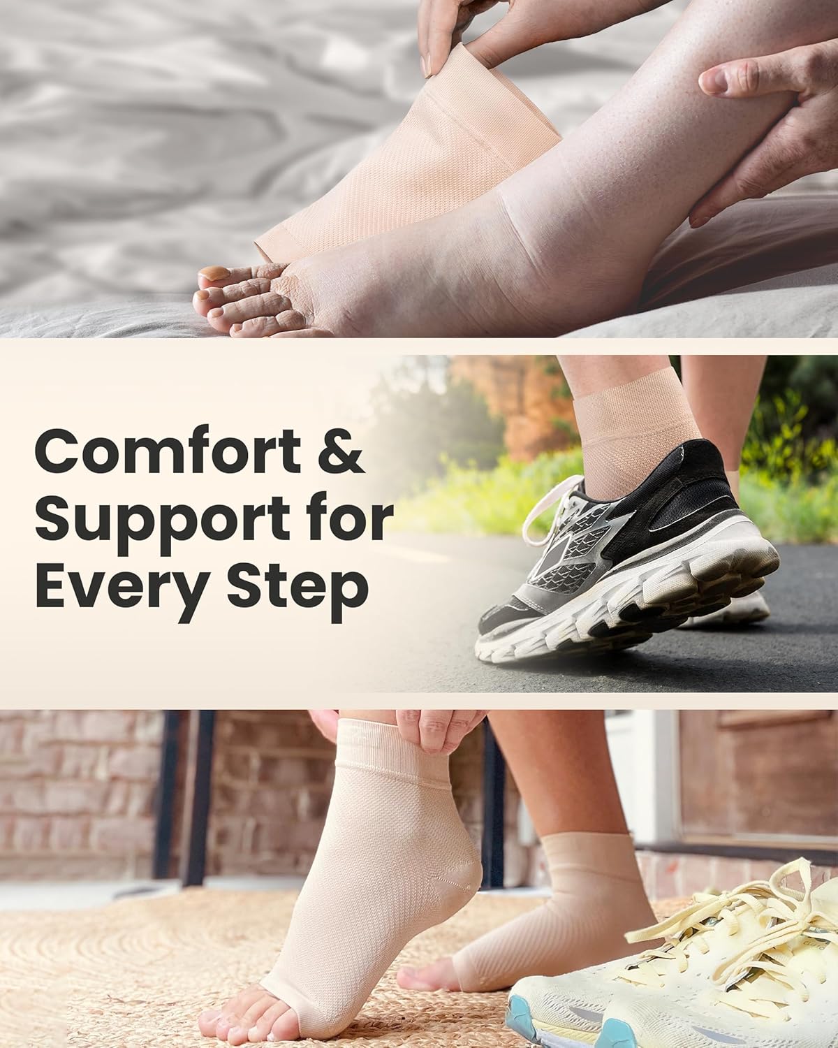 KEMFORD Ankle Compression Sleeve - 1-Pair, Plantar Fasciitis Braces - Open Toe Compression Socks for Swelling, Sprain, Neuropathy, Foot Arch Support for Men and Women - 20-30mmhg, L, Black