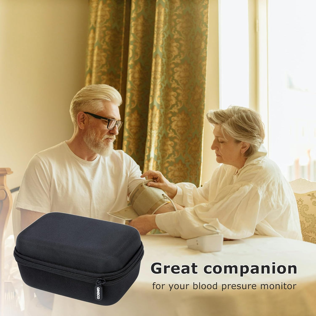 Ginsco Compact Hard Shell Case for Blood Pressure Monitor, Compatible with Omron Bronze/iHealth/Oklar, Portable Carrying Travel Case with Handle, Mesh Pocket for Cuff/Batteries/Charger (Black, M)