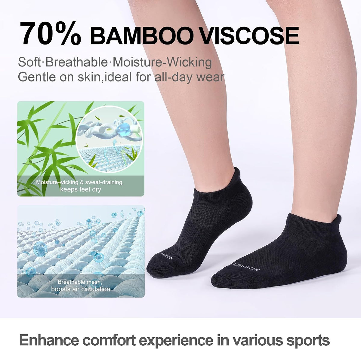 LEVSOX Ankle Compression Socks for Women and Men, Bamboo Viscose Low Cut Cushioned Athletic Running Socks