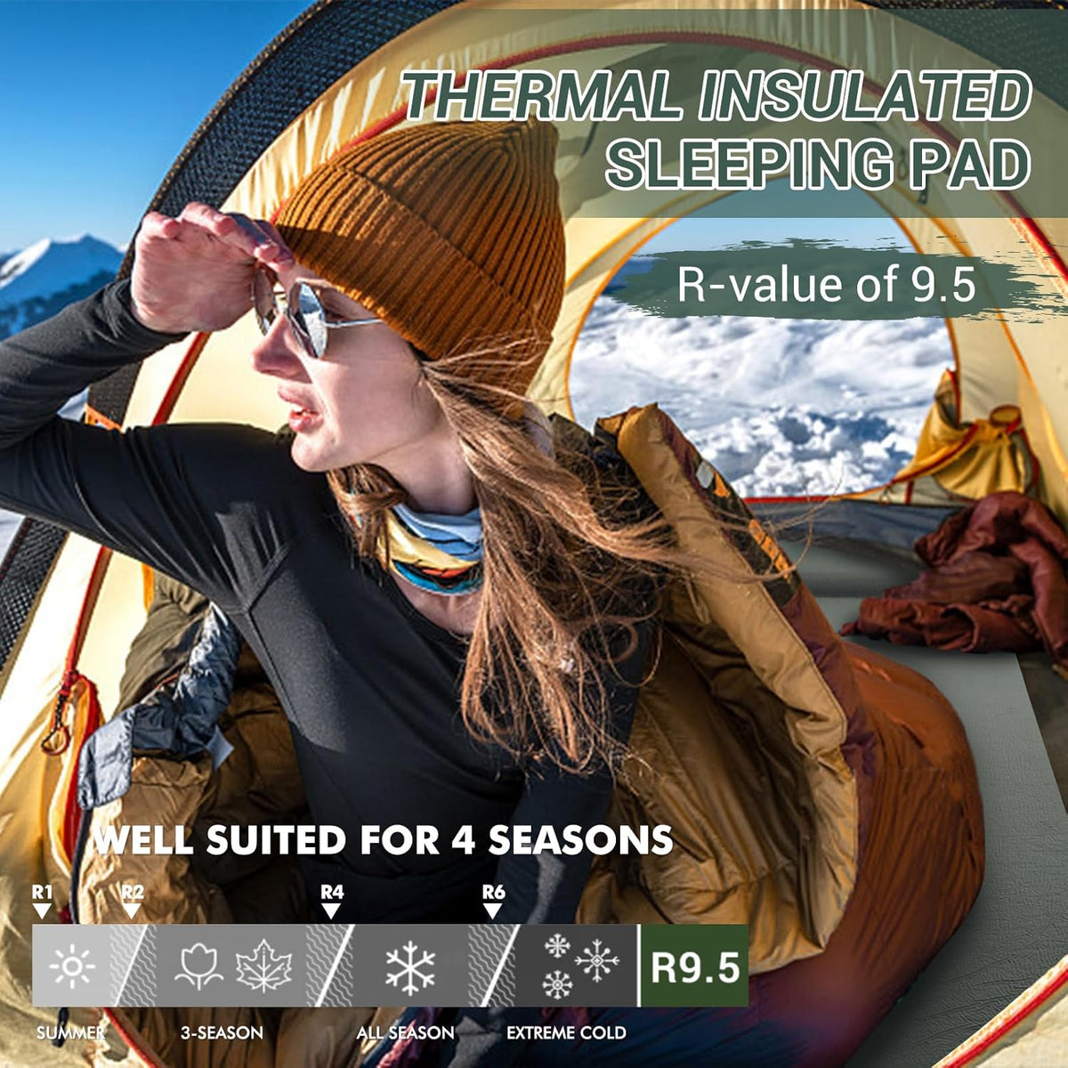 Elegear Self Inflating Sleeping Pad, 3.1" Ultra-Thick Memory Foam Camping Pad with Pillow Fast Inflating in 20s Insulated Camping Mattress Pad 4-Season Camp Sleeping Mat for Camping/Travel/Car/Tent