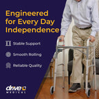 Drive Medical Two-Button Folding Walker with Wheels, Height Adjustable | Two-Button Rolling Walker Features Dual Push-Button Operation, Adjustable Height and Durable Aluminum Frame