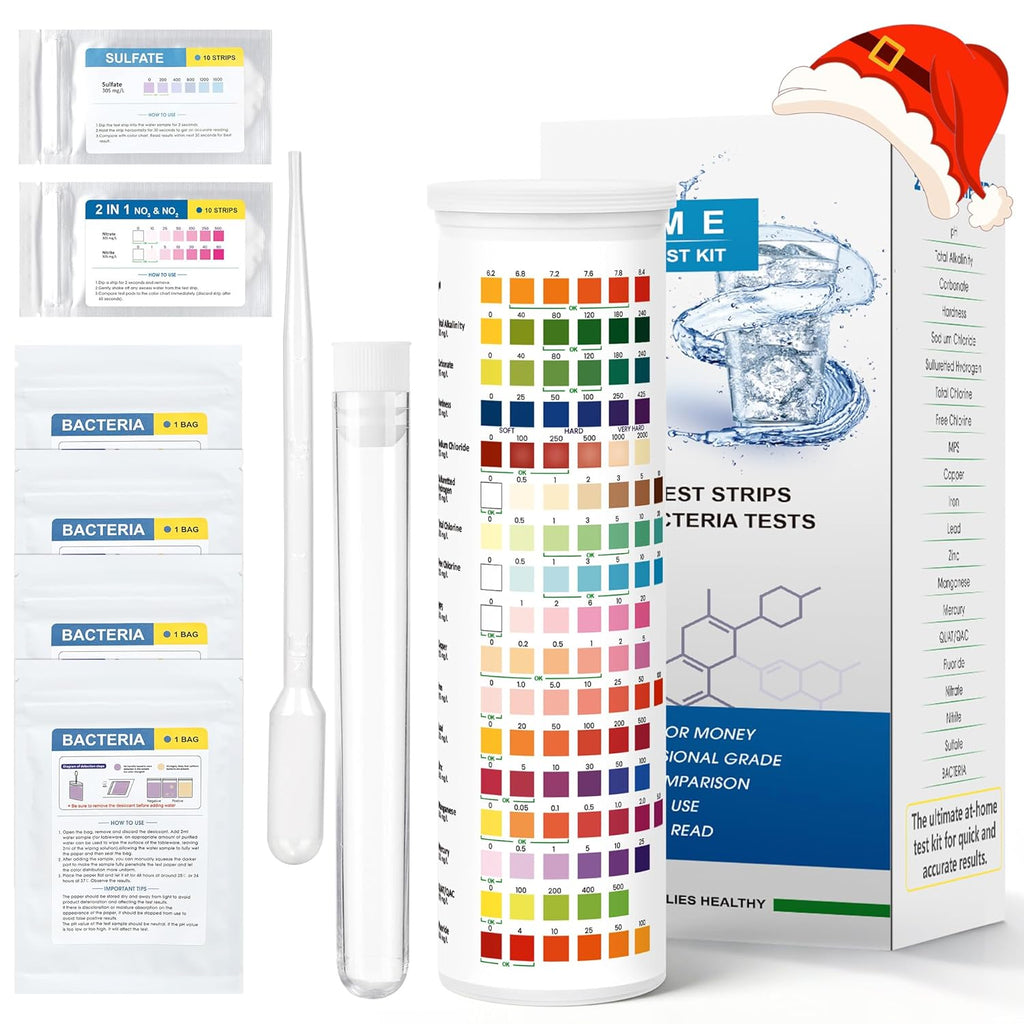 21 in 1 Drinking Water Test Kit for Tap and Well - 120 Strips + 4 Bacteria Tests - Water Quality Tester for Lead, Iron, PH, Hardness, Fluoride, Copper, Nitrate - Standard