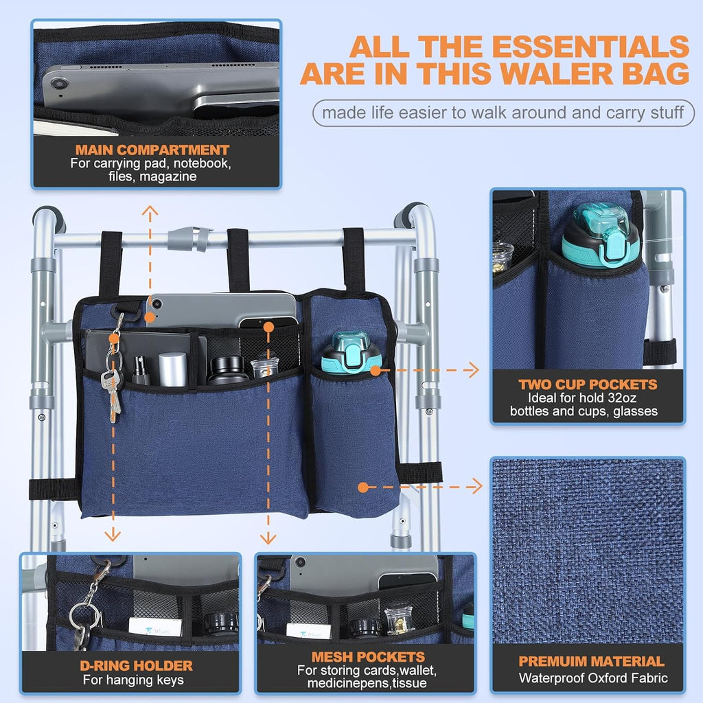 Premium Walker Bags for Folding Walkers Accessories with Cup Holder