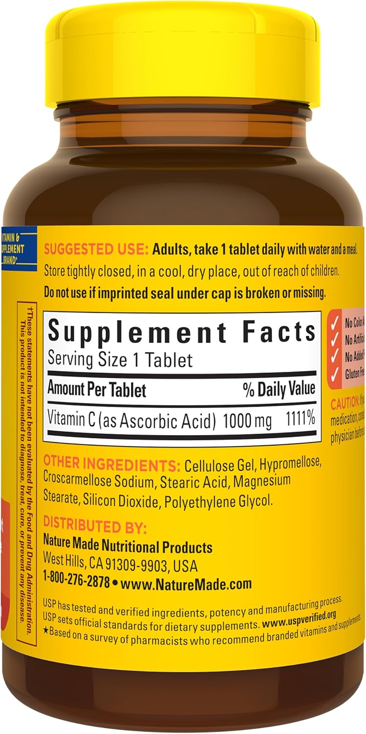 Nature Made Extra Strength Vitamin C 1000 mg Tablets, 100 Count | Adult Vitamin C Tablets for Immune Support and Antioxidant Support, 100 Day Supply