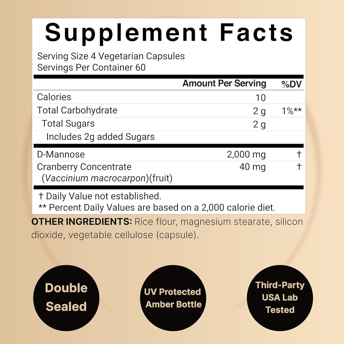 Double Strength D-Mannose with Cranberry Pills, 1000mg Per Serving, 200 Capsules, 2 in 1 Formula, Flush Impurities, Supports Urinary Tract Cleanse in Women and Prostate Health in Men