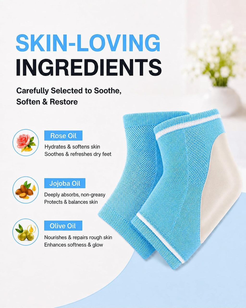 Moisturizing Socks, 100% Cotton Heel Socks for Dry Cracked Feet Women, Cracked Heel Treatment Silicone Heel Socks, Breathable Hydrating Gel Heel Protectors for Repair, Spa & Daily Use