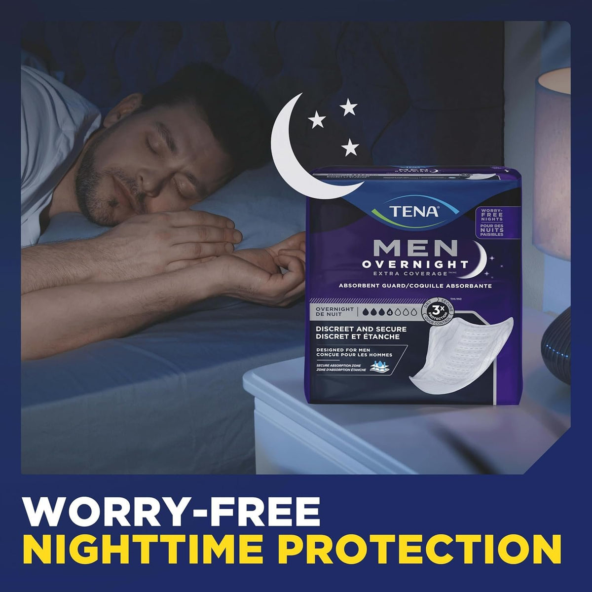Tena Men Overnight Guards, Incontinence Pads for Men, 30 ct | Engineered to fit the male anatomy, these discreet, cup-shaped male guards help manage heavier bladder leaks, odor & wetness