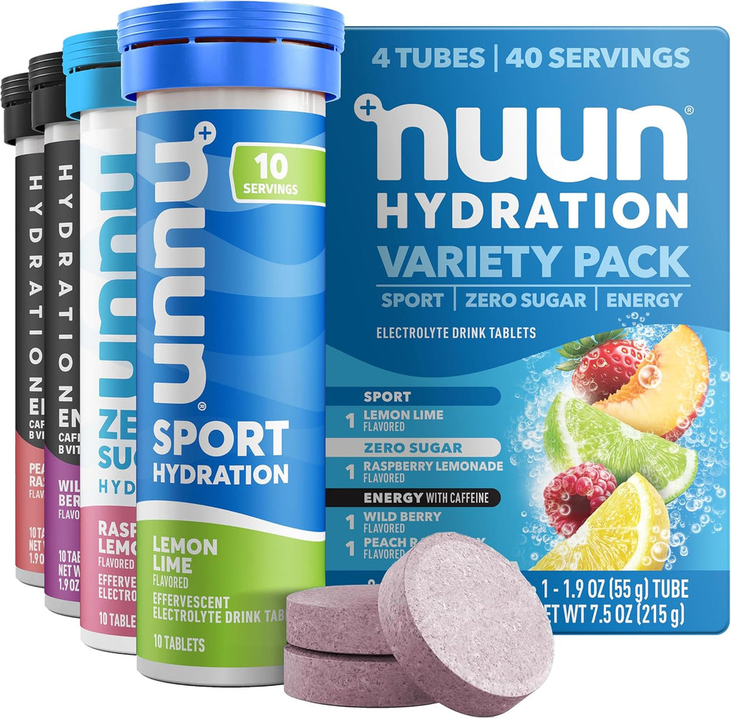 Nuun Energy Caffeine + B Vitamins Mixed Flavors, GF & Vegan, 4 Pack | 40 Servings with Caffeine from Green Tea Extract, Magnesium & 4 Other Electrolytes, Gluten Free, Vegan