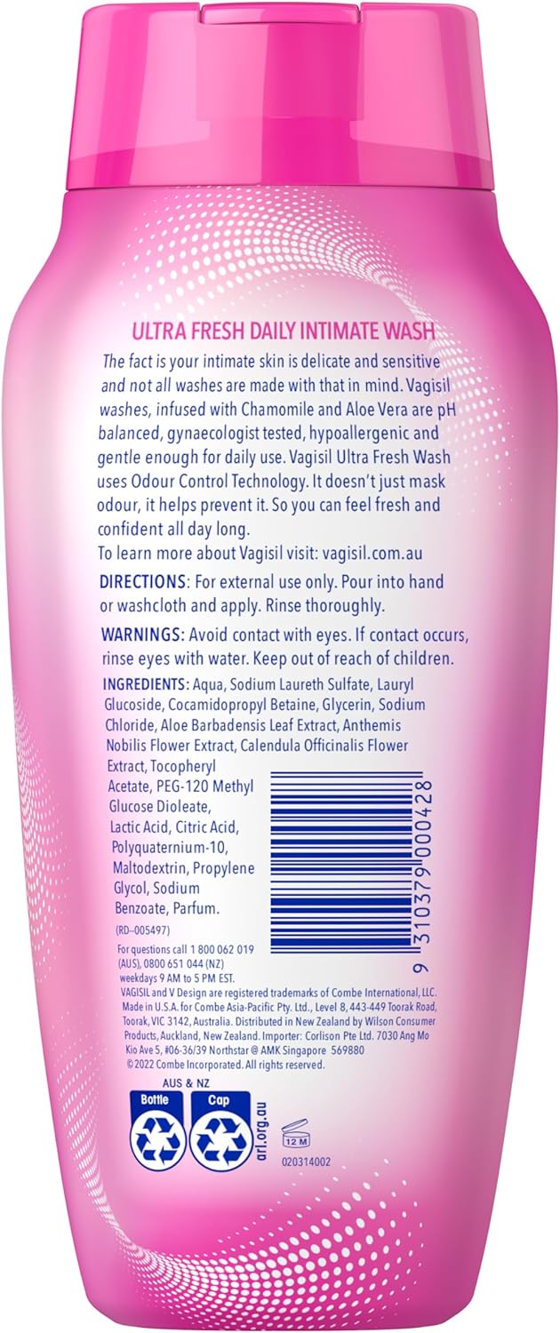 Vagisil Ultra Fresh Intimate Wash for Daily Feminine Hygiene, 24 Hour Odour Protection, Hypoallergenic, For All-Day Confidence, 354ml