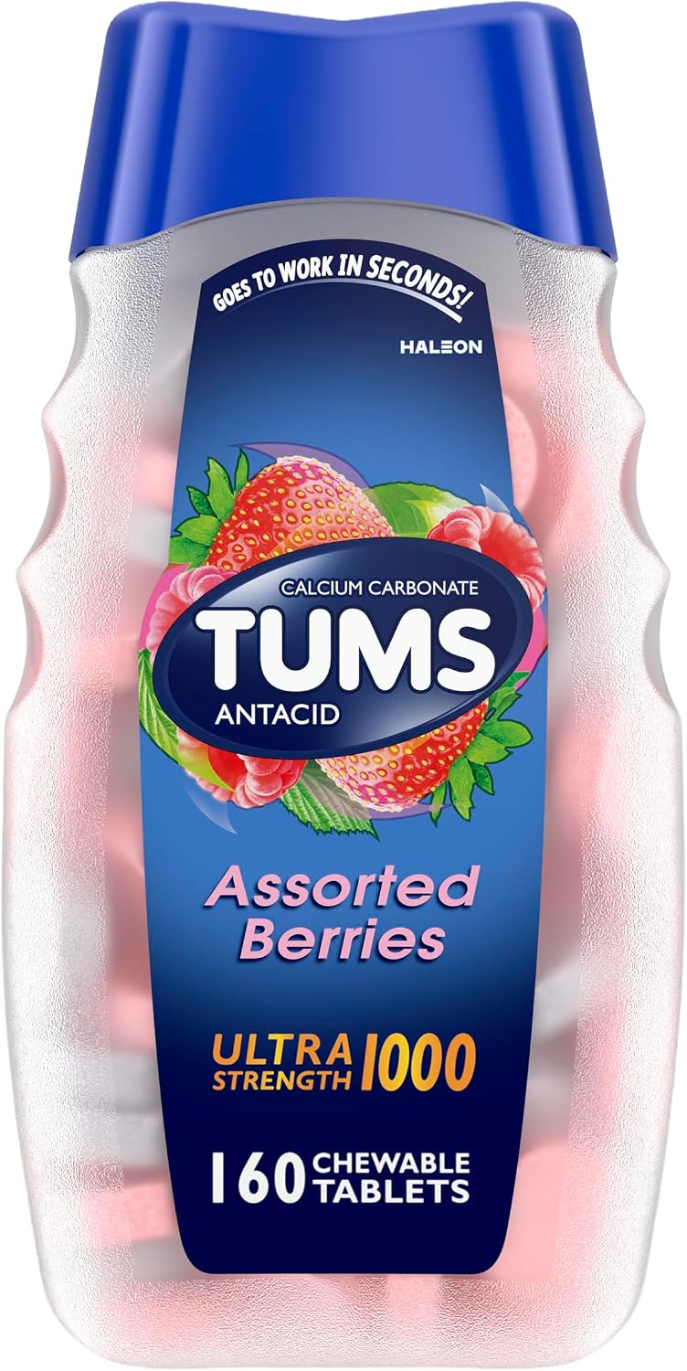 TUMS Ultra Strength Chewable Antacid Tablets for Heartburn Relief and Acid Indigestion Relief, Assorted Berries - 160 Count