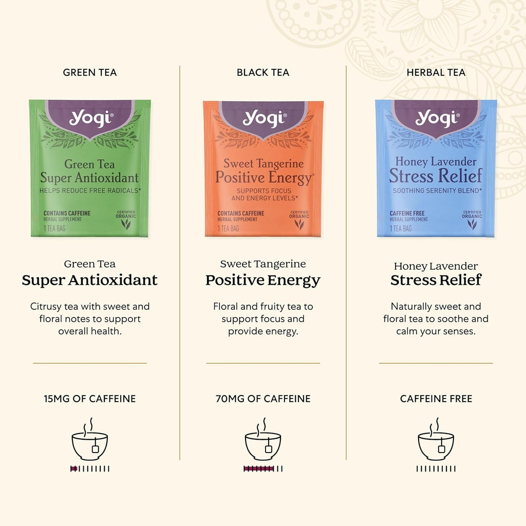 Yogi Organic Tea Sampler Gift Box (45 Tea Bags) Assorted Delicious Wellness Blends - 9 Favorite Herbal, Green & Black Varieties