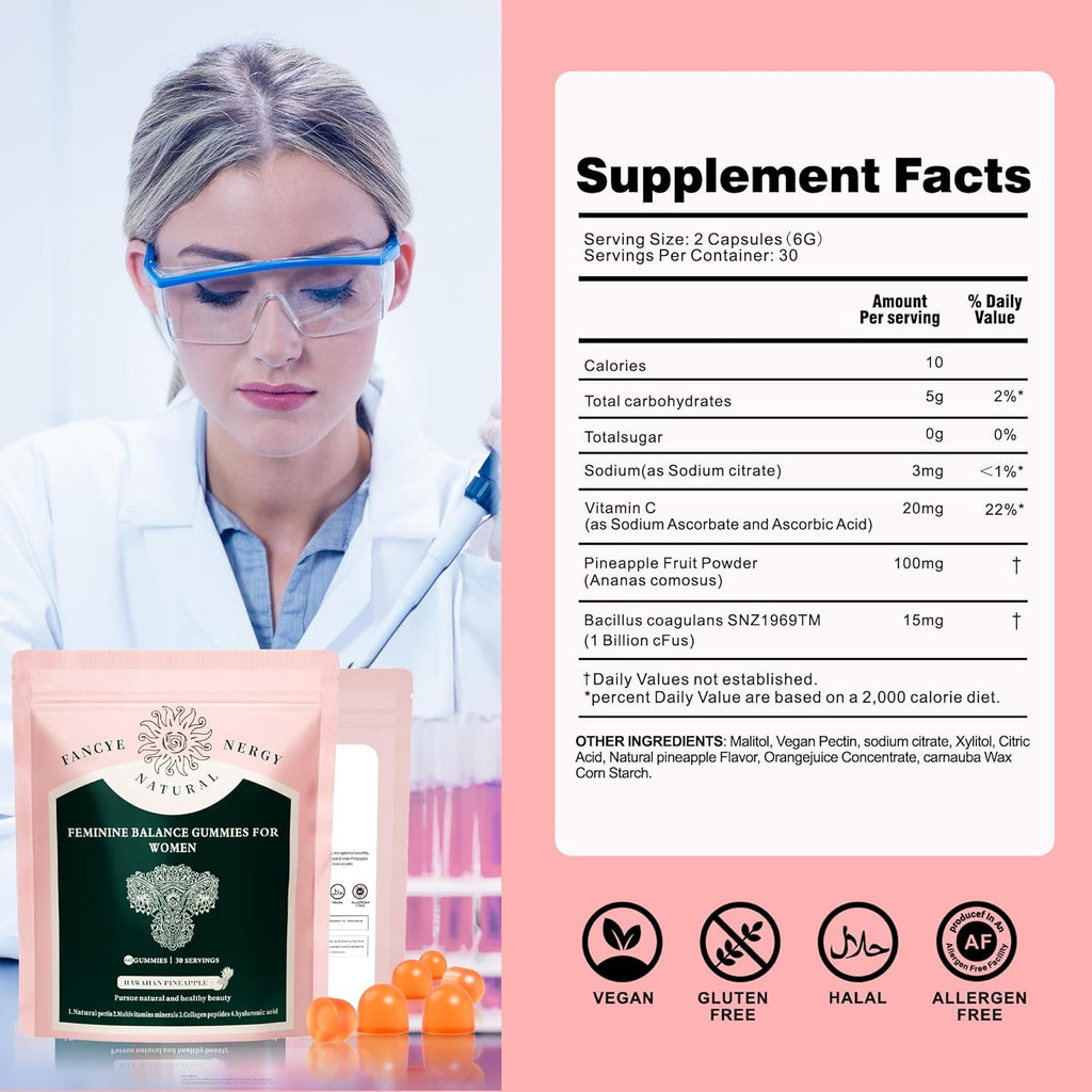 Premium Feminine Balance Gummies for Women - Hawaiian Pineapple Gummies for Women ph, Support Probiotic - Immune Health - Gluten-Free with Vegetarian Friendly - Vitamin C - 60 Count